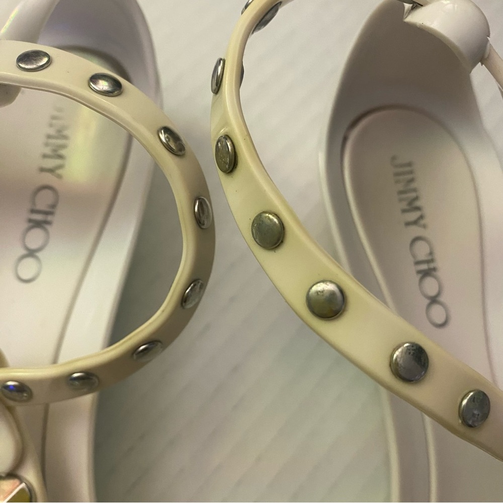 Jimmy Choo Jenny White Sandals with Silver Studs GUC 36 - Picture 7 of 10